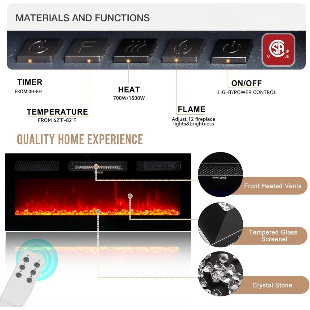 Modern Electric Fireplace TV Cabinet in Black