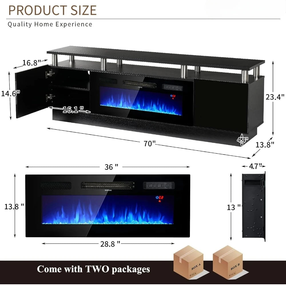 Modern Electric Fireplace TV Cabinet in Black