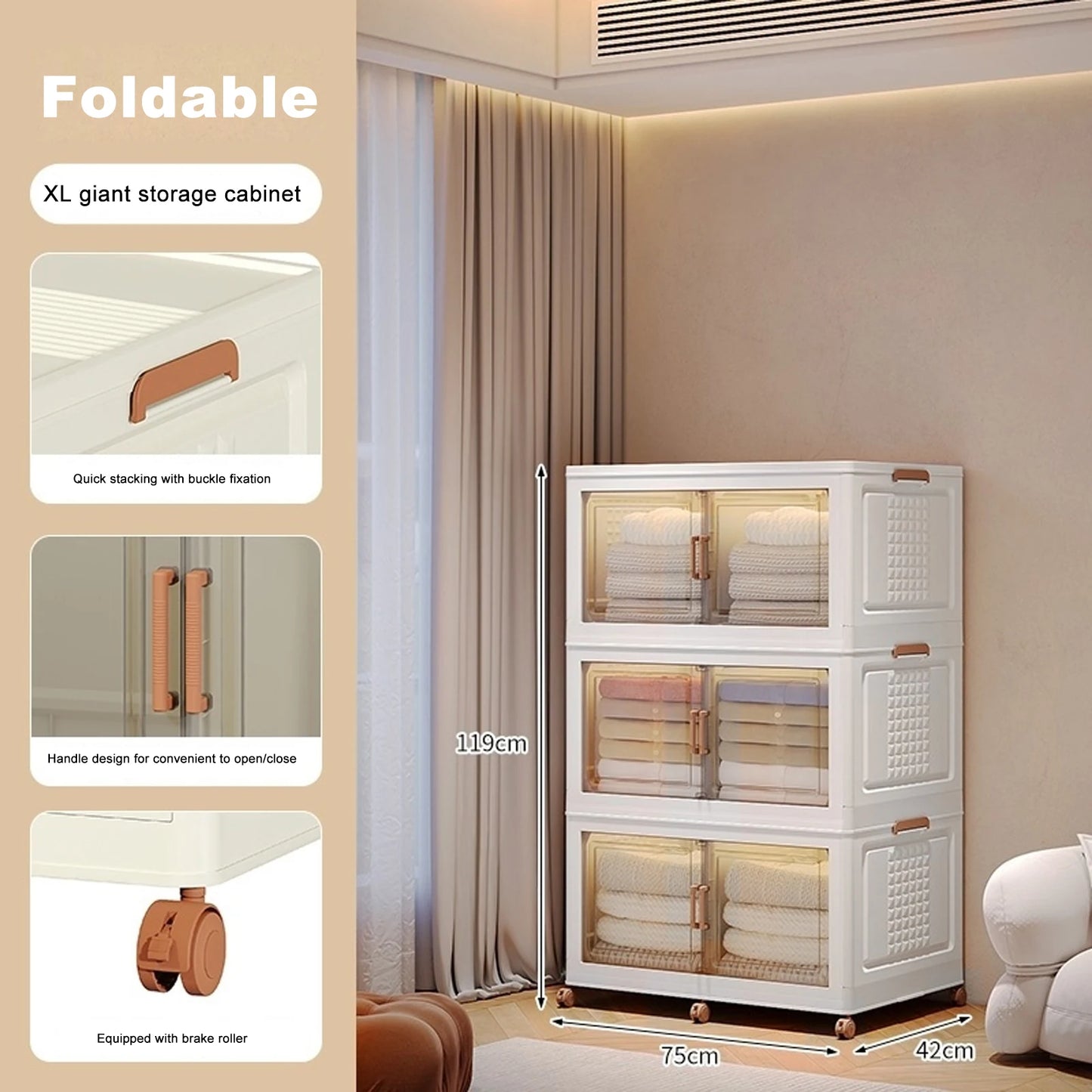 Foldable Storage Box Cabinet 29 1/2 x 16 1/2 Inch