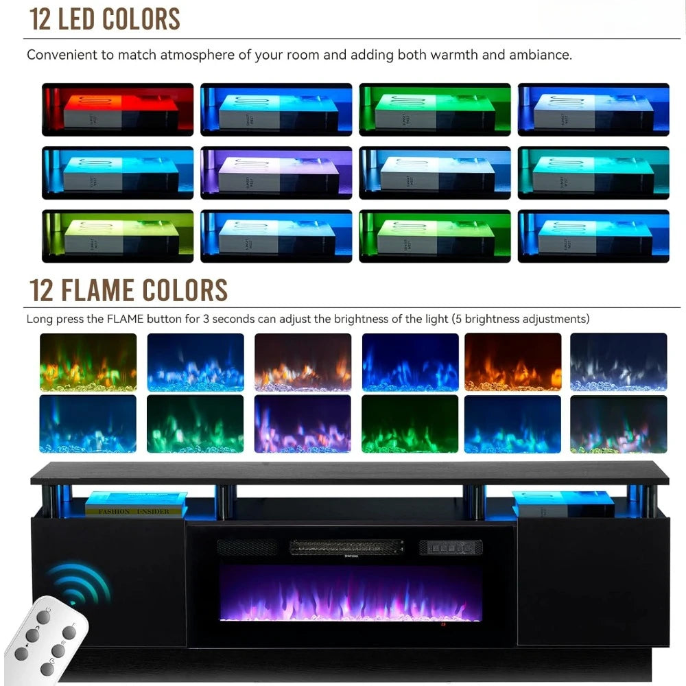 Modern Electric Fireplace TV Cabinet in Black