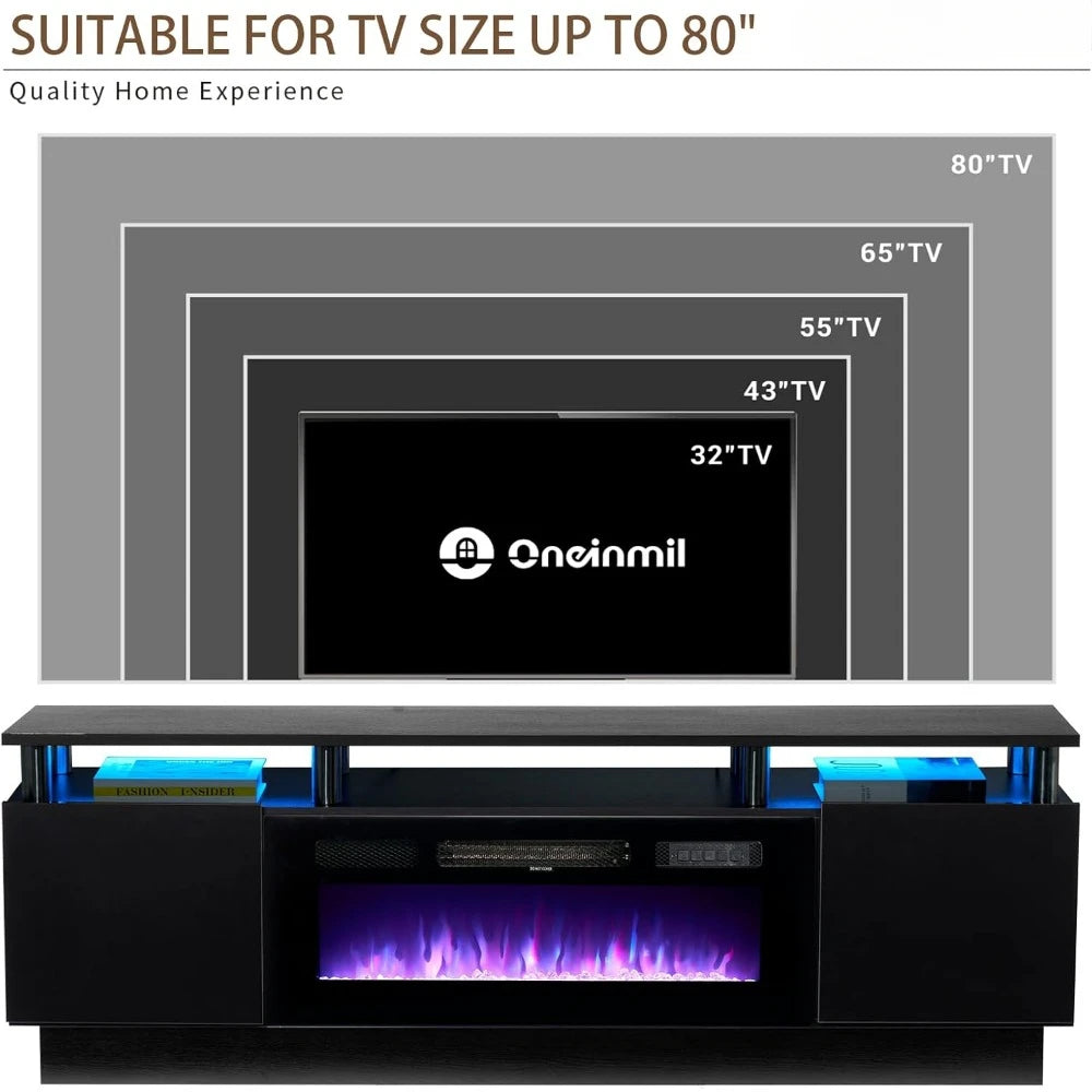 Modern Electric Fireplace TV Cabinet in Black