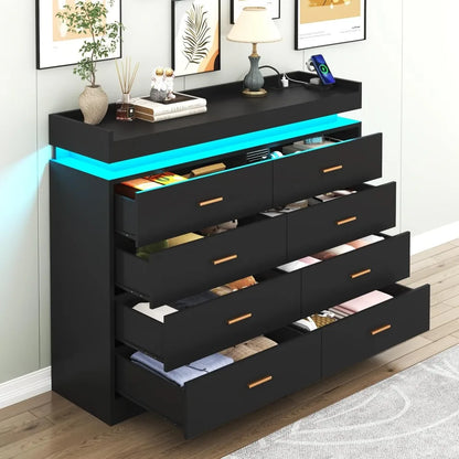 Bedroom Dresser with LED Light & Charging Station