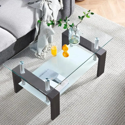 Living Room Rectangle Coffee Table with Glass Tabletop