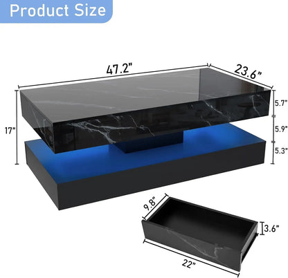 High-Glossy 47" LED Coffee Table with 2 Sliding Drawers