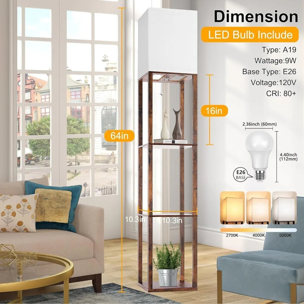 Modern Standing Shelf 3 Bulb LED Light