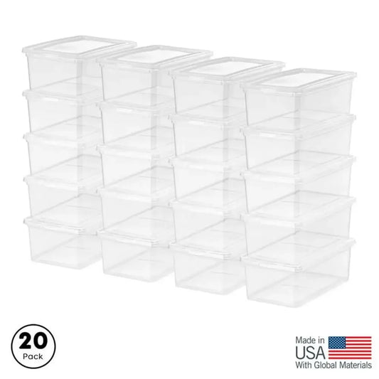 20 Pack Clear Stackable Totes 5 Qt Plastic Storage Bins