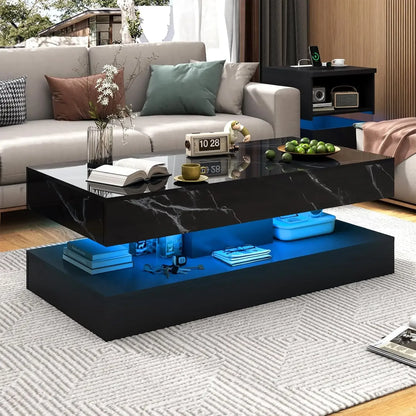 High-Glossy 47" LED Coffee Table with 2 Sliding Drawers