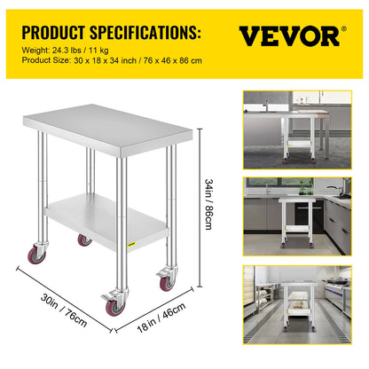 VEVOR Stainless Steel Kitchen Worktable With Shelve