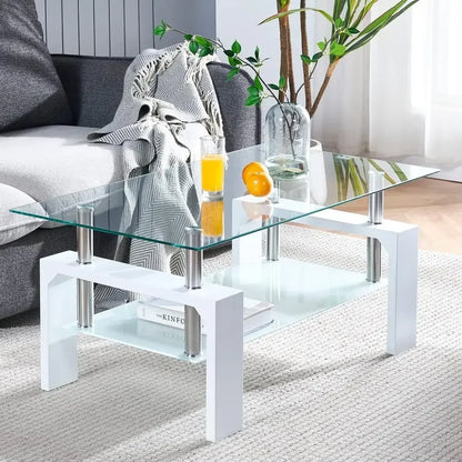 Living Room Rectangle Coffee Table with Glass Tabletop