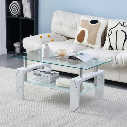 Living Room Rectangle Coffee Table with Glass Tabletop