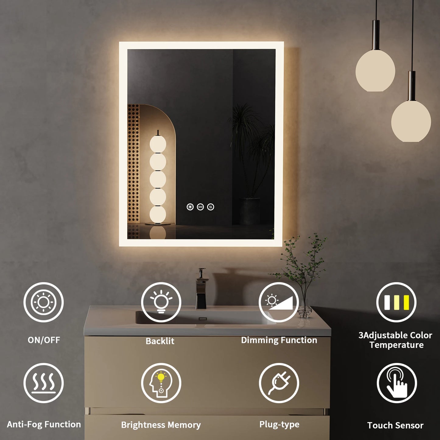 16x20 LED Lighted Bathroom Mirror with Anti-Fog