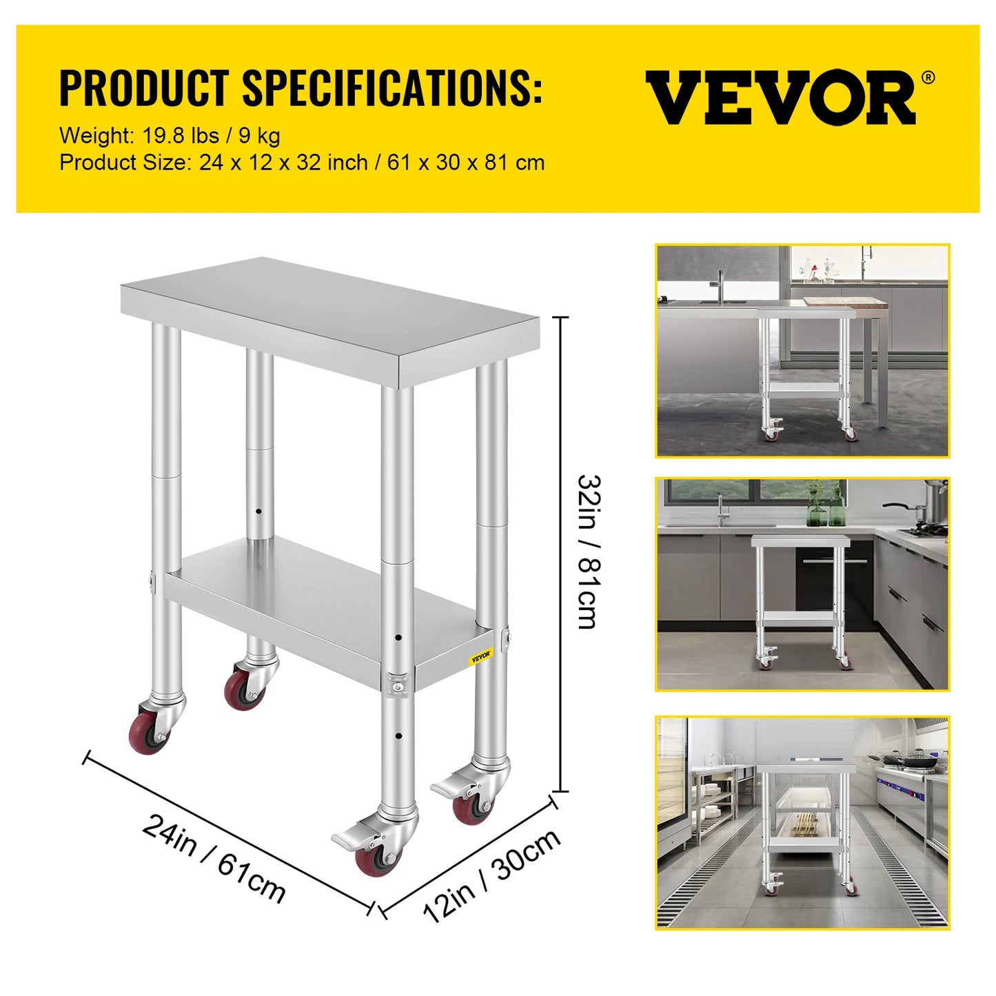 VEVOR Stainless Steel Kitchen Worktable With Shelve