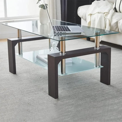 Living Room Rectangle Coffee Table with Glass Tabletop