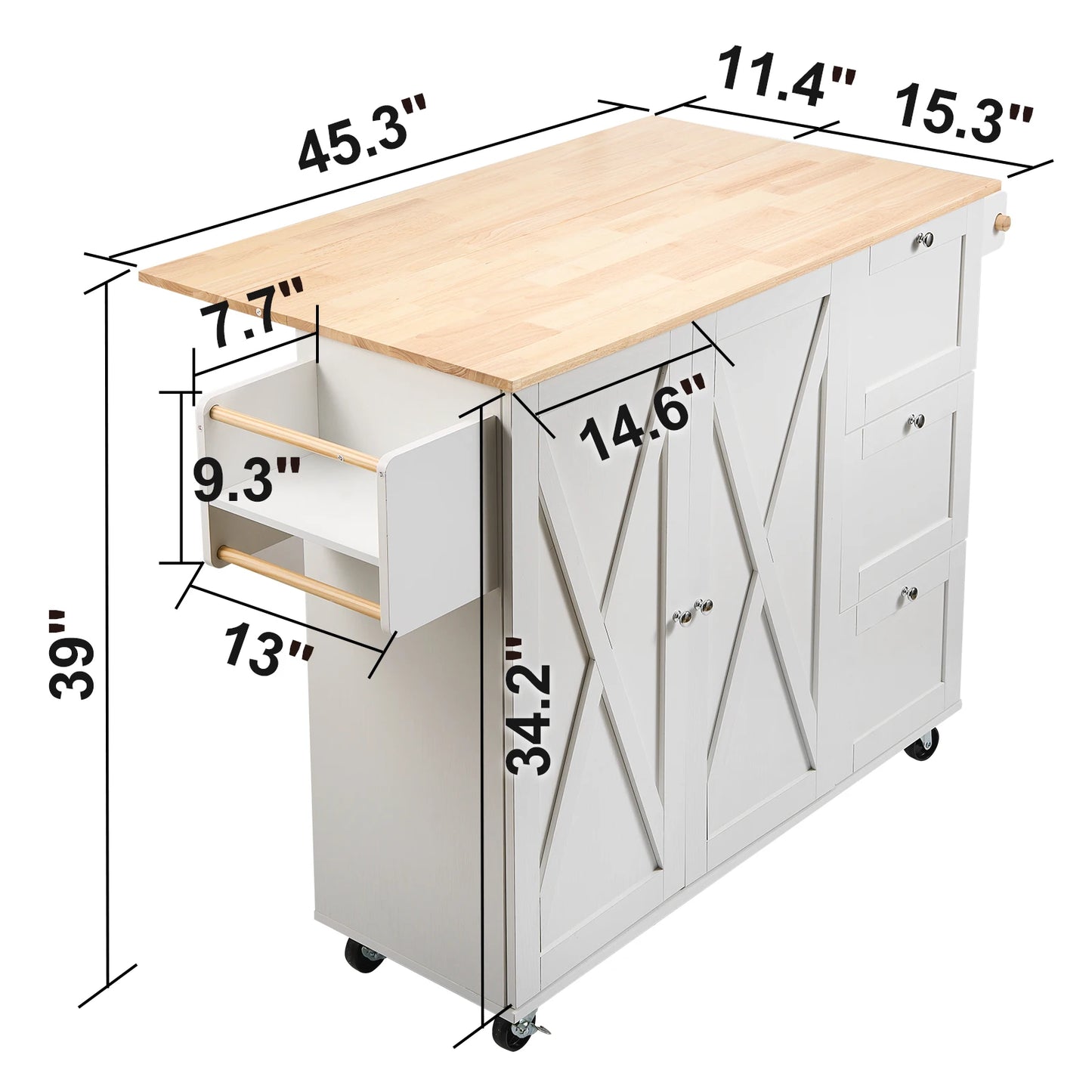 VEVOR 2-Door 3-Drawer White Mobile Kitchen Island