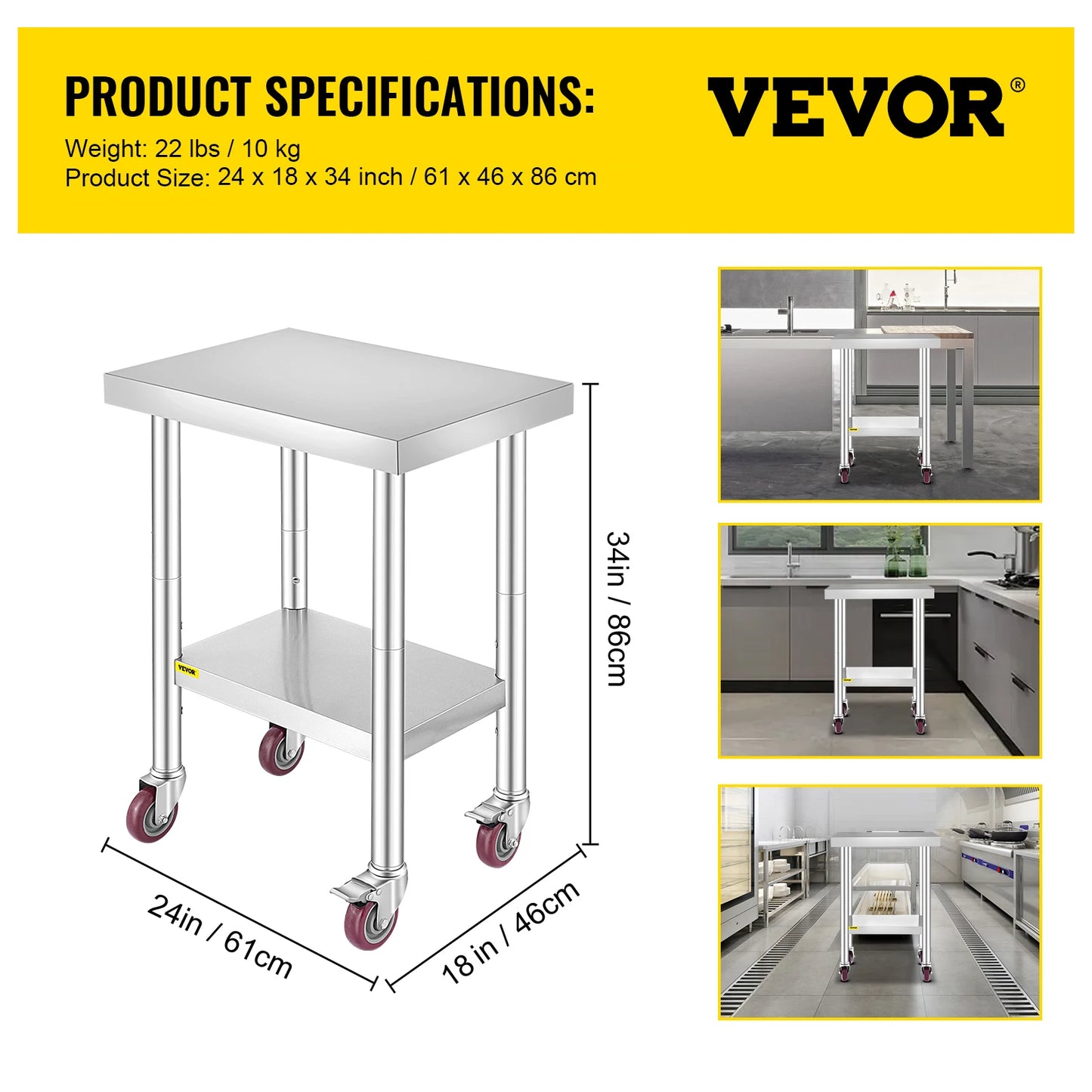 VEVOR Stainless Steel Kitchen Worktable With Shelve