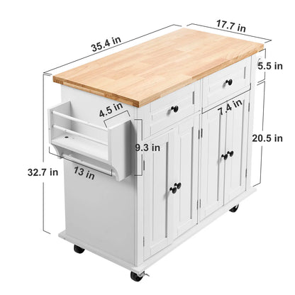 VEVOR 2-Door 3-Drawer White Mobile Kitchen Island