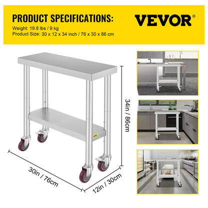 VEVOR Stainless Steel Kitchen Worktable With Shelve