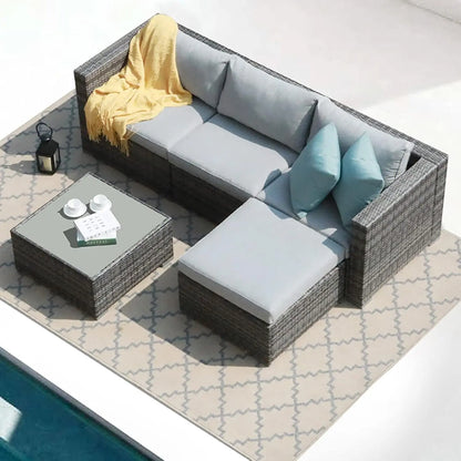 5 Piece Outdoor Patio Furniture Sectional Conversation