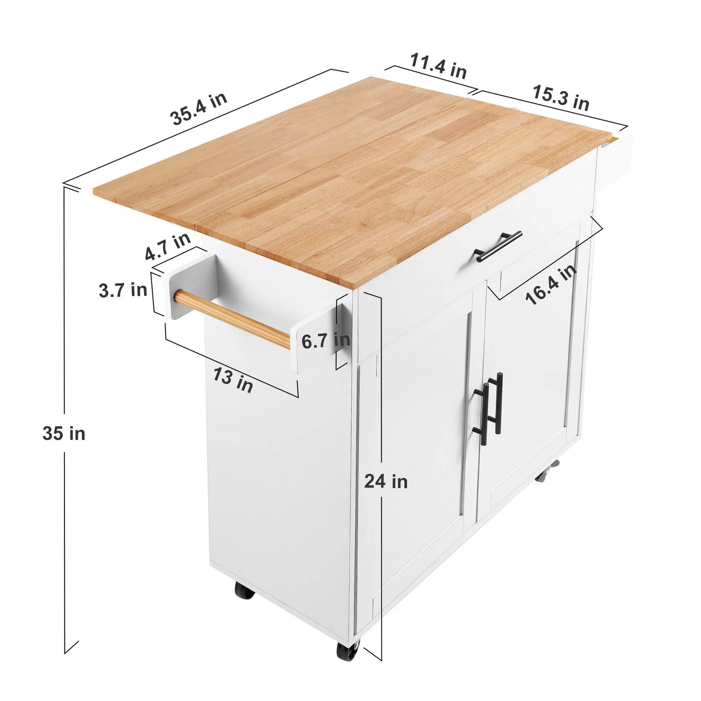 VEVOR 2-Door 3-Drawer White Mobile Kitchen Island