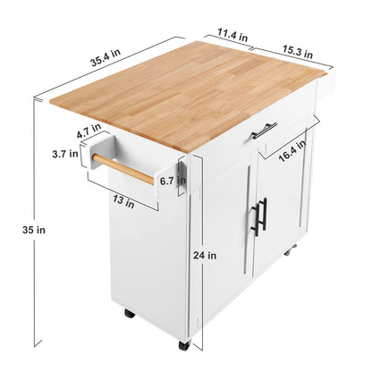 VEVOR 2-Door 3-Drawer White Mobile Kitchen Island