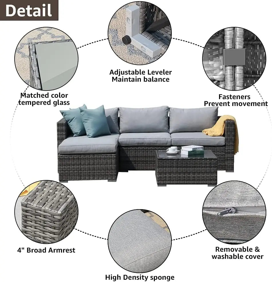 5 Piece Outdoor Patio Furniture Sectional Conversation