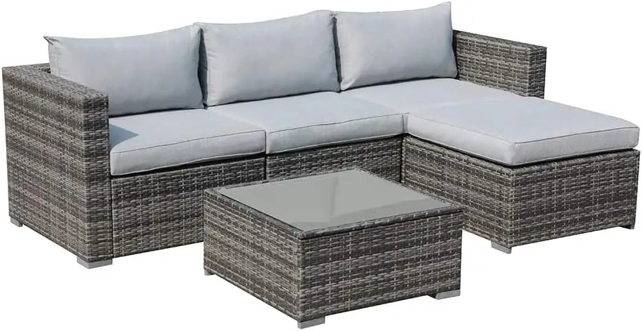 5 Piece Outdoor Patio Furniture Sectional Conversation