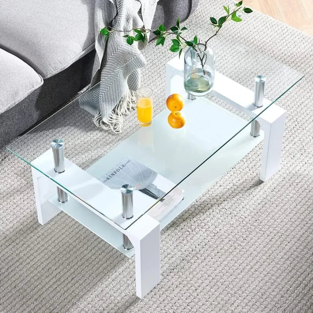 Living Room Rectangle Coffee Table with Glass Tabletop