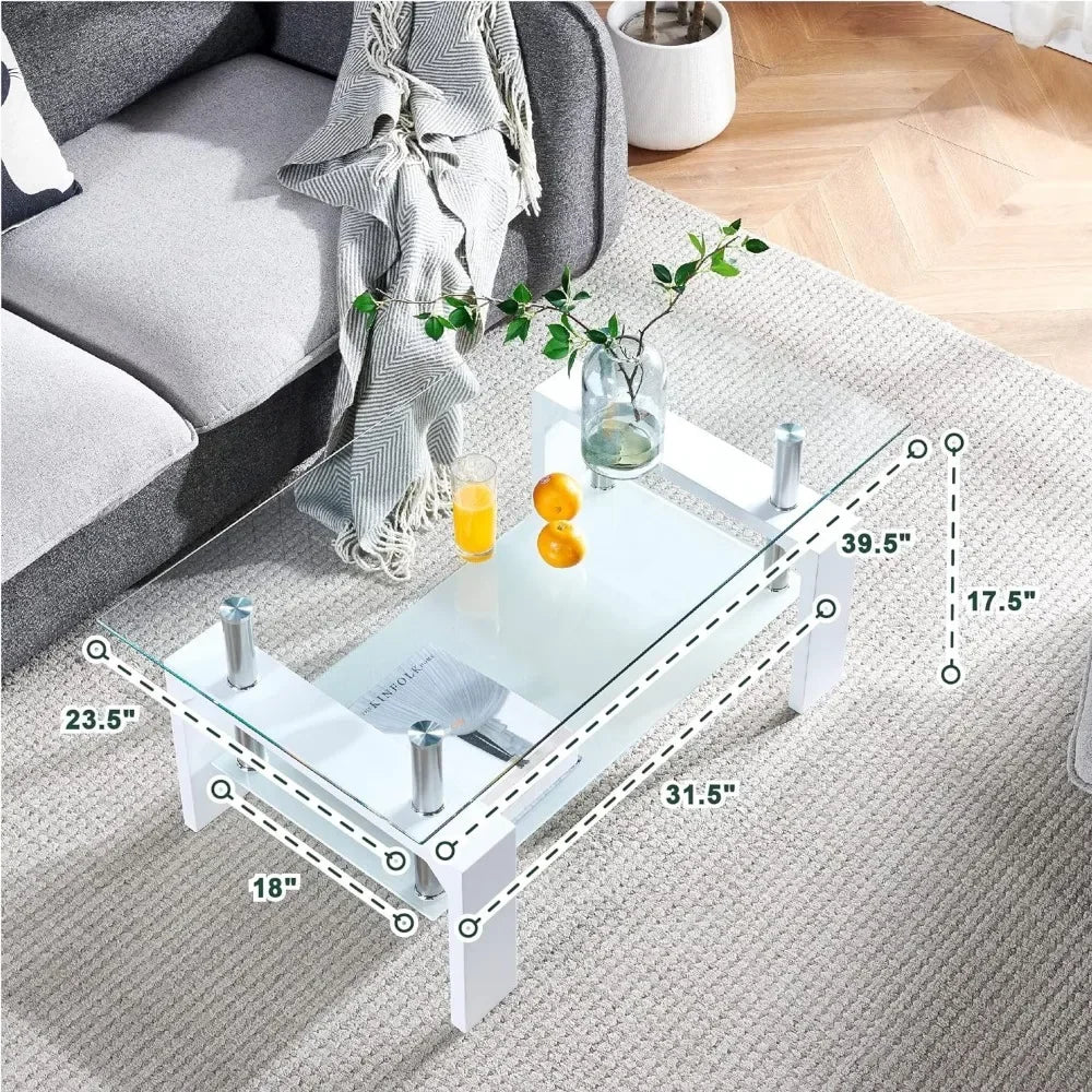 Living Room Rectangle Coffee Table with Glass Tabletop