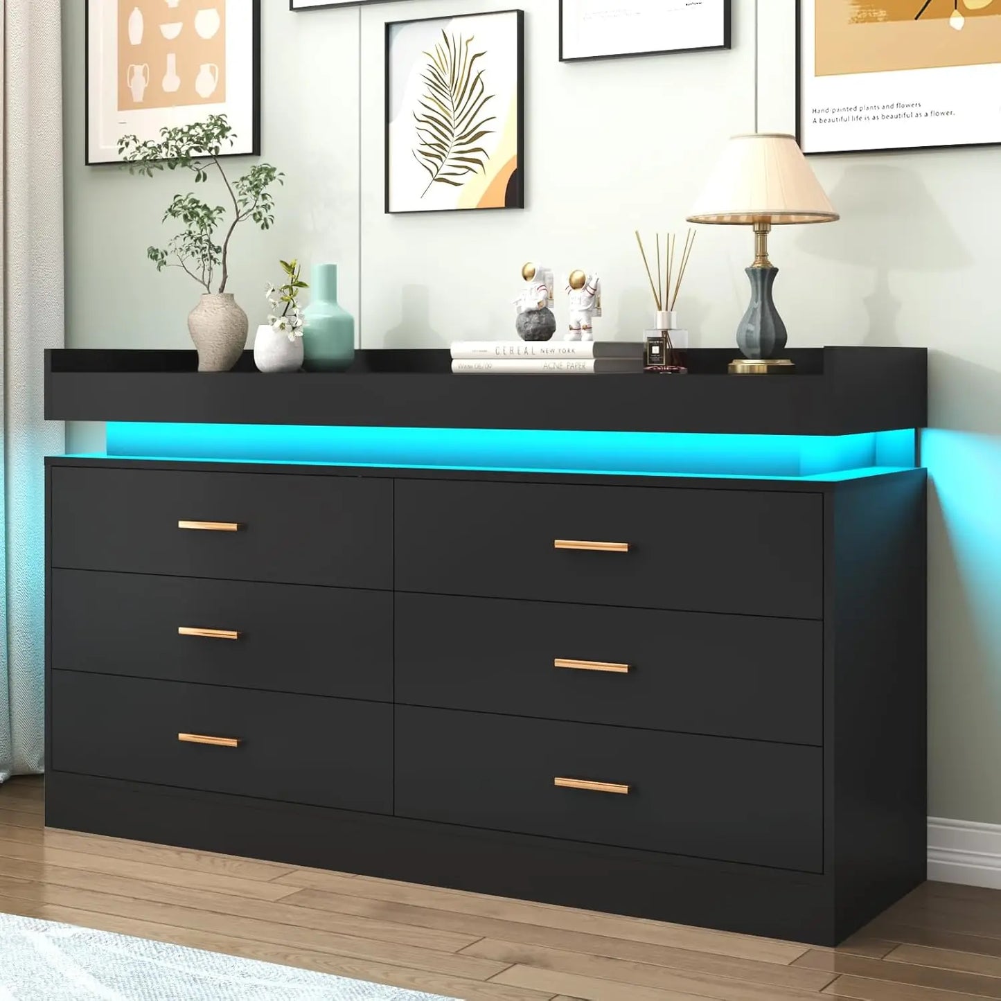 Bedroom Dresser with LED Light & Charging Station