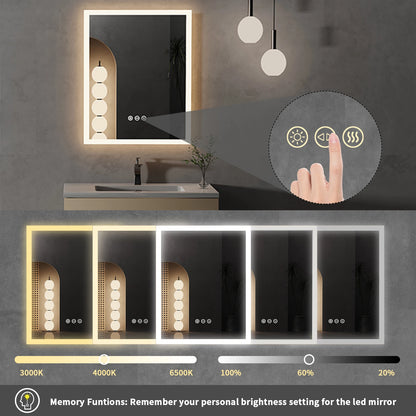 16x20 LED Lighted Bathroom Mirror with Anti-Fog