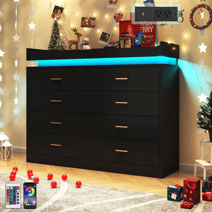 Bedroom Dresser with LED Light & Charging Station