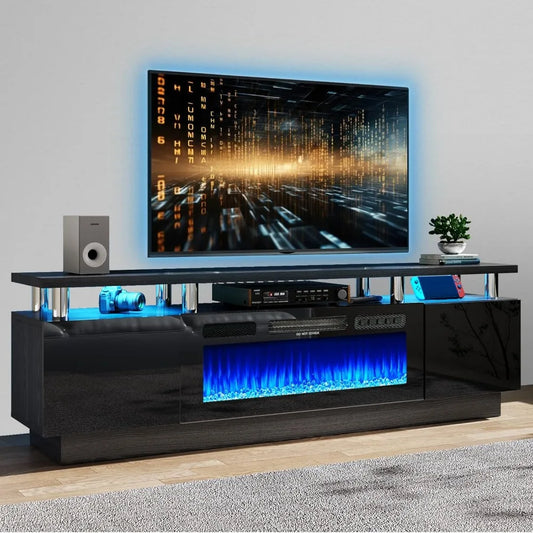 Modern Electric Fireplace TV Cabinet in Black