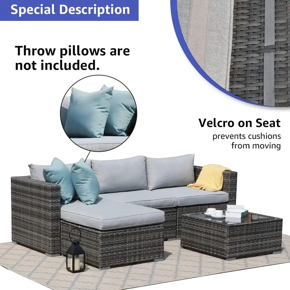 5 Piece Outdoor Patio Furniture Sectional Conversation