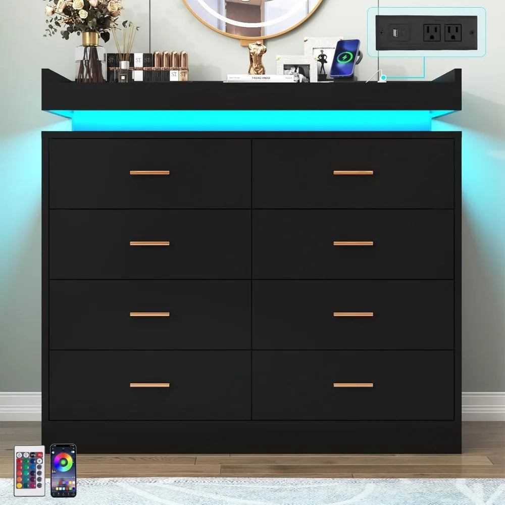 Bedroom Dresser with LED Light & Charging Station