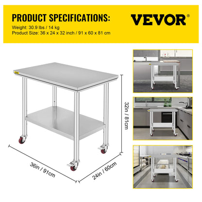 VEVOR Stainless Steel Kitchen Worktable With Shelve