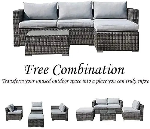 5 Piece Outdoor Patio Furniture Sectional Conversation