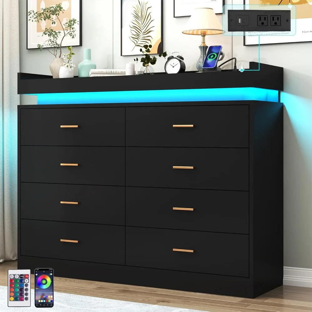 Bedroom Dresser with LED Light & Charging Station