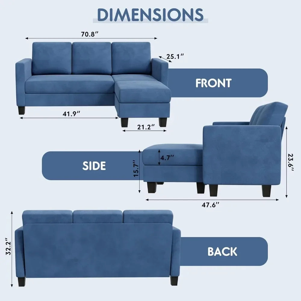 Convertible L-Shaped Sectional Couch with Linen Fabric