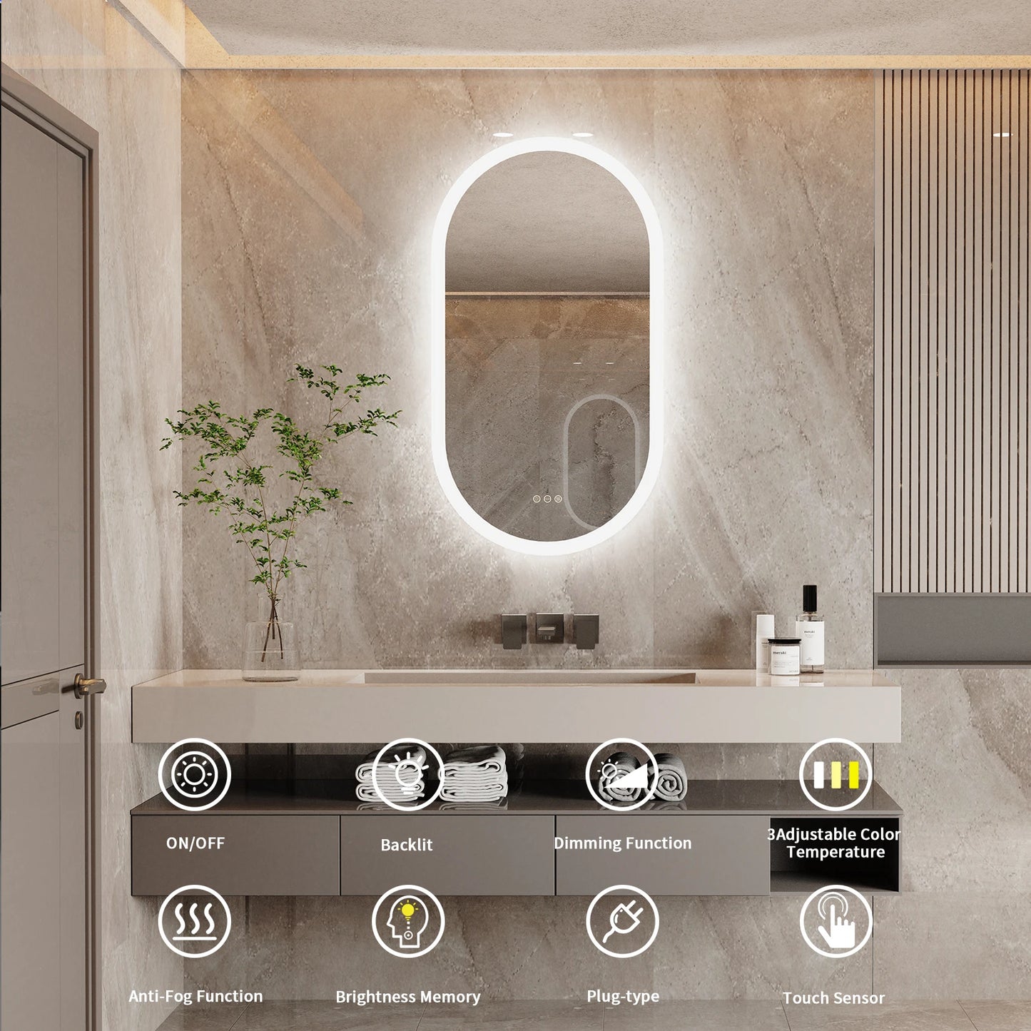 Oval Lighted Bathroom Mirror with Lights