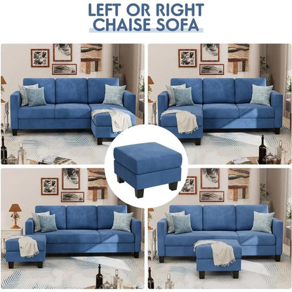 Convertible L-Shaped Sectional Couch with Linen Fabric