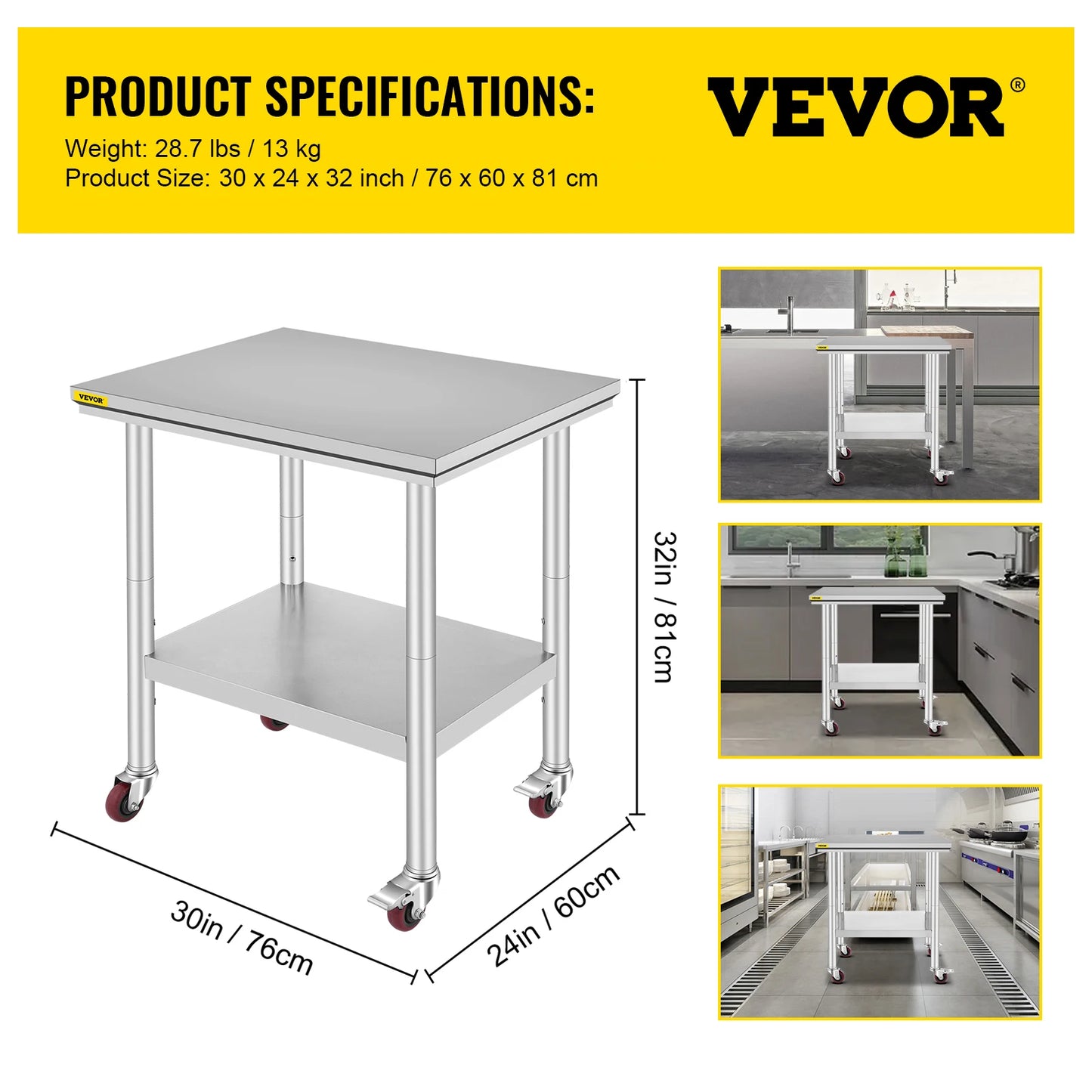 VEVOR Stainless Steel Kitchen Worktable With Shelve