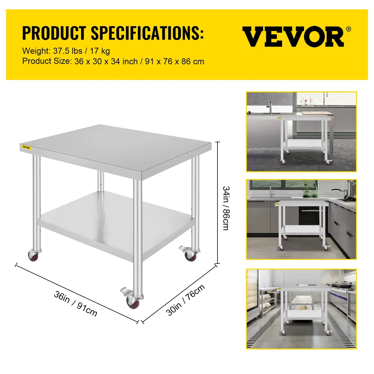 VEVOR Stainless Steel Kitchen Worktable With Shelve