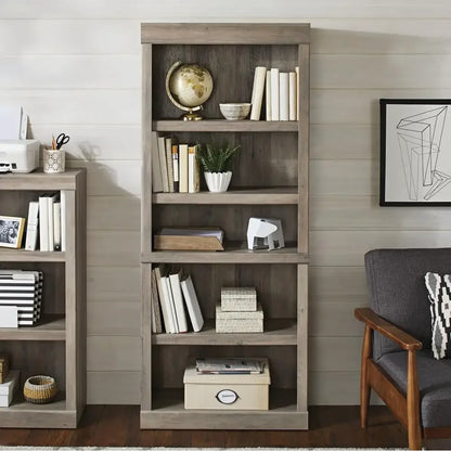 5-Shelf Adjustable Rustic Gray Bookcase